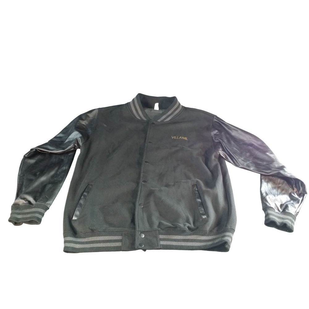 Thunder Basketball Varsity Jacket Men Sz XL Black‎ Gray Snap Front Outerwear NBA